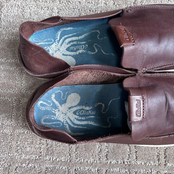 OluKai Nalukai Leather Slip On Shoes Men 12 Brown Loafer Preppy Casual Drop Heel main image 8